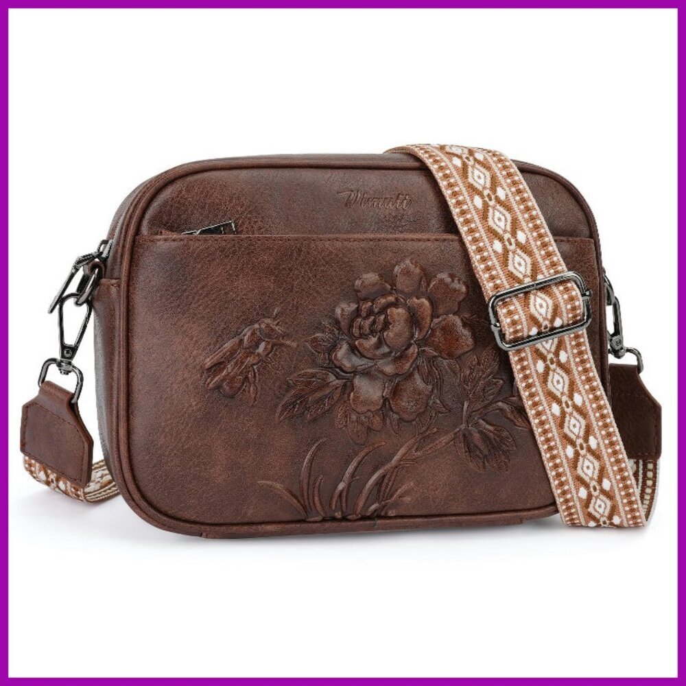 Vegan Leather Crossbody Bag with Wide Adjustable Strap, Compact Travel Purse